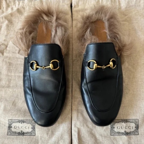 GUCCI Princetown horsebit-detailed shearling-lined leather slippers AUTHENTIC - Picture 10 of 12